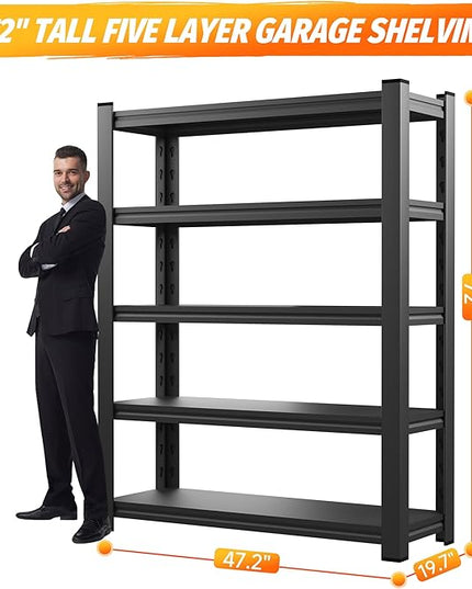 72" H Heavy Duty Garage Shelving, 2000 lbs Capacity Storage Shelf,Adjustable 5-Tier Metal Shelving Unit for Industrial Use in Garages,Basements, and Utility Rooms (20" D x48 W x72 H)