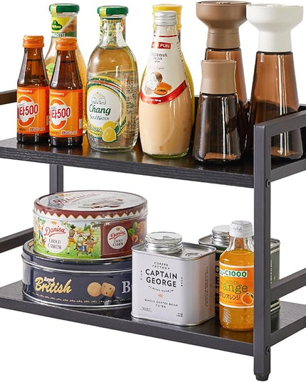 IBUYKE 2-Tier Spice Rack Industrial Counter Shelf Desktop Storage Organizer Standing Seasoning Rack for Countertop Kitchen Office Living Room Desktop Black UTLJ002B