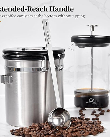 Long Handle Coffee Scoop: 8.6 Inch 18/8 Stainless Steel 2 Tablespoon Metal Measuring Spoon Tbsp Scoop for Coffee Beans, Grounds Coffee, Coffee Powder, Tea, Tall Jars (2Tbsp/30ml)