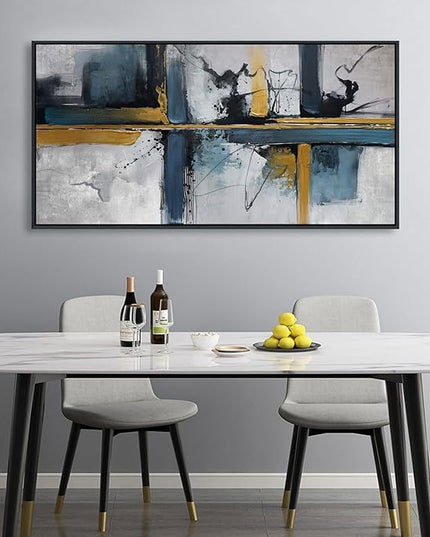 Abstract Canvas Wall Art Framed Modern Wall Art for Living Room Navy Blue Artwork for Walls, Above Bed Wall Decor With Navy and Gold for Bedroom and Living Room Office Pictures Wall Decor 24×48IN