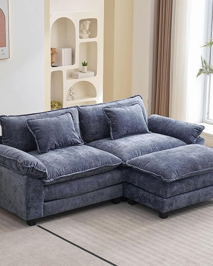 86" Modular Sectional Sofa, Comfy Cloud Couch Sectional Sofa with Ottoman, Chenille Sofa Sleeper Deep Seat Sofa with Throw Pillows for Living Room (Blue, 86"- L Shape)