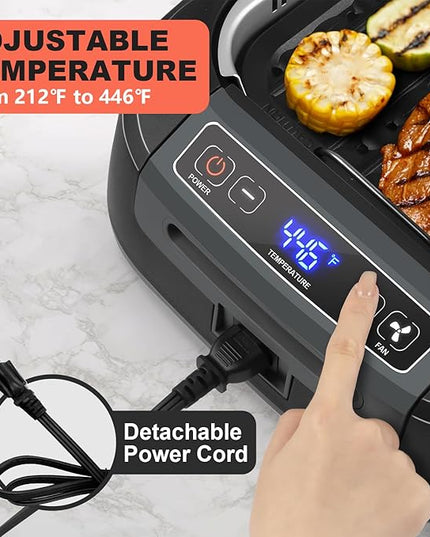 Smokeless Indoor Grill, CUSIMAX Electric Grill with Non-stick Removable Grill/Griddle Plate, 1500W Korean BBQ Grill with LED Smart Display & Tempered Glass Lid, Easy to Clean, Black