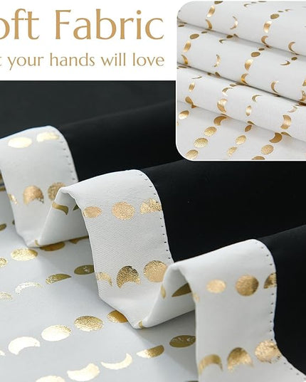 jinchan 95% Blackout Bohemian Moon Phase Print Bedroom Curtains 84 Inch Length 2 Panels White Gold Pole Mouth Rear Label Baby Room Insulated Curtains