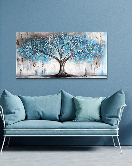 Wapluam Wall Art For Living Room Farmhouse Large Decoration For Bedroom Office Pictures Artwork Wall Decor Tree Abstract Canvas prints Wall Paintings Blue Modern Poster Home Decorations 24"X48"