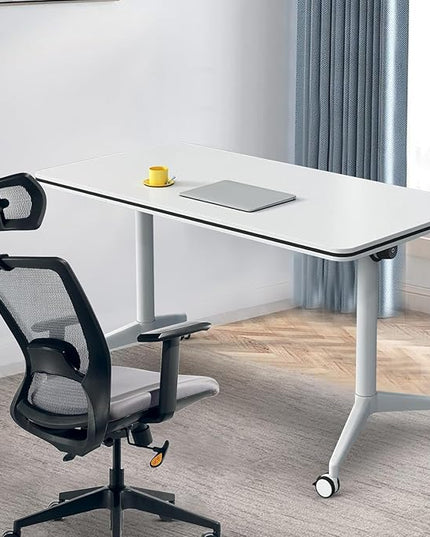 Conference Table, Folding Conference Room Tables on Wheels, Modern Meeting Seminar Table Computer Desk, Boardroom Desk for Office Meeting Conference Room,White,8 Pack 47.2inch