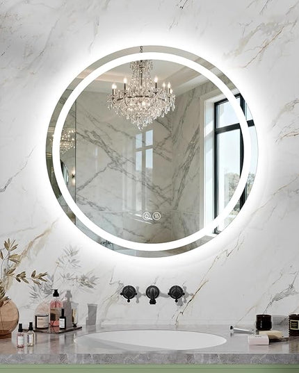 LED Bathroom Mirror 24 Inch Round Bathroom Mirror with Lights, Circle Wall Mirror with 3 Colors Brightness, Anti-Fog for Bathroom Vanity, Entryway Living Room