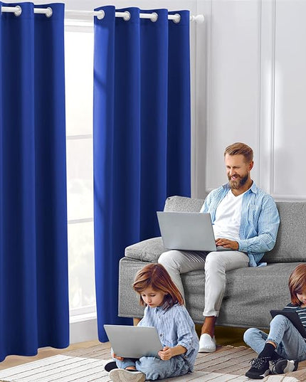 HOMEIDEAS Blackout Curtains for Bedroom 52 X 96 Inch Long 2 Panels Set Royal Blue Room Darkening Curtains/Drapes, Soundproof Thermal Grommet Window Curtains for Living Room