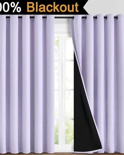 Yakamok 2 Thick Layers 100% Completely Blackout Window Curtains,Thermal Insulated Noise Reducing Drapes for Girl's Bedroom(70Wx84L, Lilac, 2 Panels)