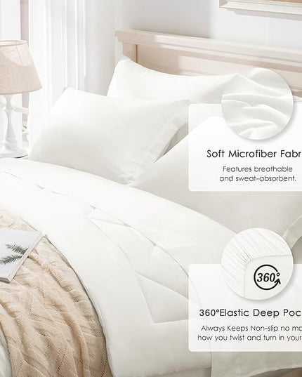 Love's cabin California King Comforter Set Ivory, 7 Pieces California King Bed in a Bag, All Season Bedding Sets with 1 Comforter, 1 Flat Sheet, 1 Fitted Sheet, 2 Pillowcase and 2 Pillow Sham