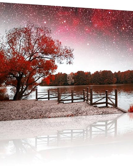 Lapremoly Large Canvas Wall Art For Living Room Modern Wall Decor For Bedroom Red Tree Landscape Wall Paintings Starry Sky Wall Pictures Framed Prints Artwork Office Decor Room Home Decor 24X48 inch