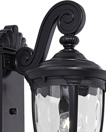 John Timberland Bellagio European Outdoor Wall Light Fixture Texturized Black Dual Scroll Arm 24" Clear Hammered Glass for Exterior House Porch Patio Outside Deck Garage Front Door Garden Home