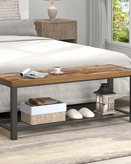EXCEFUR Entryway Bench, Modern Wood and Metal Storage Bench for Hallway Front Door Entrance, Industrial Indoor Shoe Rack Bench Seat for Living Room Bedroom, 43.3 Inch Rustic Brown
