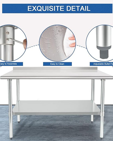 HARDURA Stainless Steel Table Prep & Work Table 24 x 48 Inches NSF Heavy Duty Commercial with Undershelf and Backsplash for Restaurant Kitchen Home and Hotel