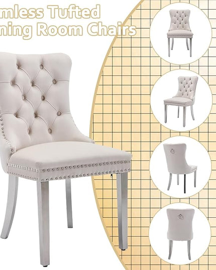60.63in Rectangular Glass Dining Table Set for 6, Glass Kitchen Table and Chair Set for 6, Modern 7 Piece Dining Room Set with 6 Fabric Upholstered Chairs, Silver Metal Legs Home Kitchen Furniture