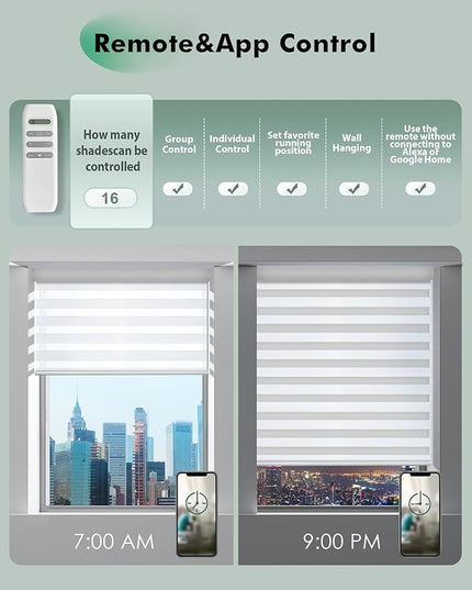 Yoolax Motorized Zebra Blinds, Remote Zebra Shades for Indoor Windows, Motorized Shades with Remote Light Control Horizontal Window Blinds Custom Size(90% Shading White Matte)
