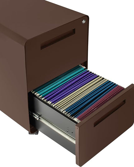 Laura Davidson Furniture Stockpile 2 Drawer Mobile File Cabinet with Lock - Under Desk Metal Filing Cabinet, Legal/Letter File Folders, Wheels and Stationary Feet, Pre-Assembled, Dark Brown