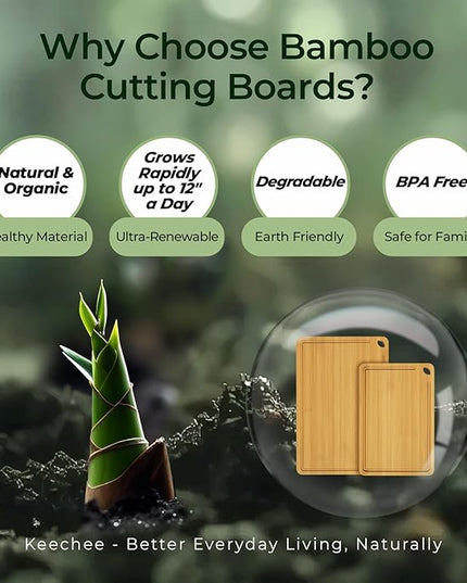 Chopping Board 2-Pcs Natural Bamboo Cutting Board With Juice Channels & Knife-Friendly Finish For Versatile Kitchen Use, Ideal Charcuterie & Chopping Multi-Use
