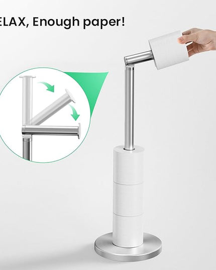 Cesun Toilet Paper Holder Stand Free Standing, Sliver Toilet Paper Storage with Heavy Weighted Base, Bathroom Stainless Steel Toilet Paper Roll Holder, Non-Slip, Sliver