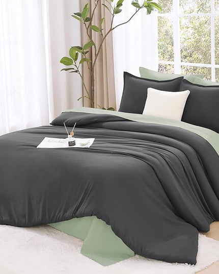 Litanika Grey Comforter King Size Set, Dark Gray Lightweight Plain Bedding Comforters Sets, All Season Fluffy Bed Set (104x90In Comforter & 2 Pillowcases)