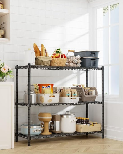 Storage Shelves Heavy Duty, 48" W x 20" D x 47" H Garage Wire Shelving Unit Loads 1200LBS, 3-Tier Adjustable Metal Industrial Utility Shelf Rack for Kitchen, Laundry Room, Pantry, Warehouse, Basement