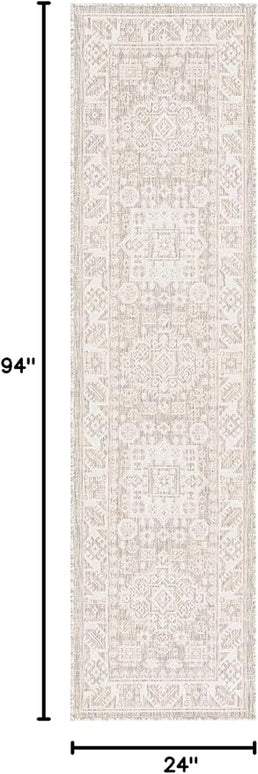 Rugs.com Outdoor Aztec Collection Rug – 8 Ft Runner Light Gray Flatweave Rug Perfect for Hallways, Entryways
