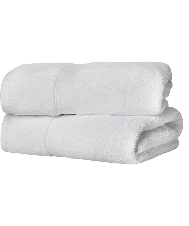 Superior Egyptian Cotton Pile Bath Towel Set of 2, Ultra Soft Luxury Towels, Thick Plush Essentials, Absorbent Heavyweight, Guest Bath, Hotel, Spa, Home Bathroom, Shower Basics, White