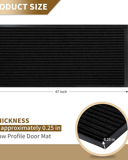 Yimobra Front Door Mat Outdoor Indoor Entrance, 100% Waterproof All-Season All Weather Doormat, Welcome Matt Outside Entry, Non Slip, Low Profile, Heavy Duty Patio Porch Floor Mats,47 x 24,Black