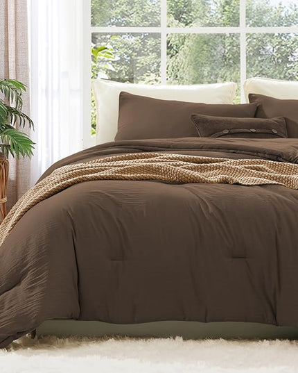 WRENSONGE Full Size Comforter Sets, 7 Pieces Chocolate Brown Bed in a Bag with Fitted Sheet, Flat Sheet, 2 Pillow Shams, 2 Pillowcases, Warm Bedding Sets for All Season