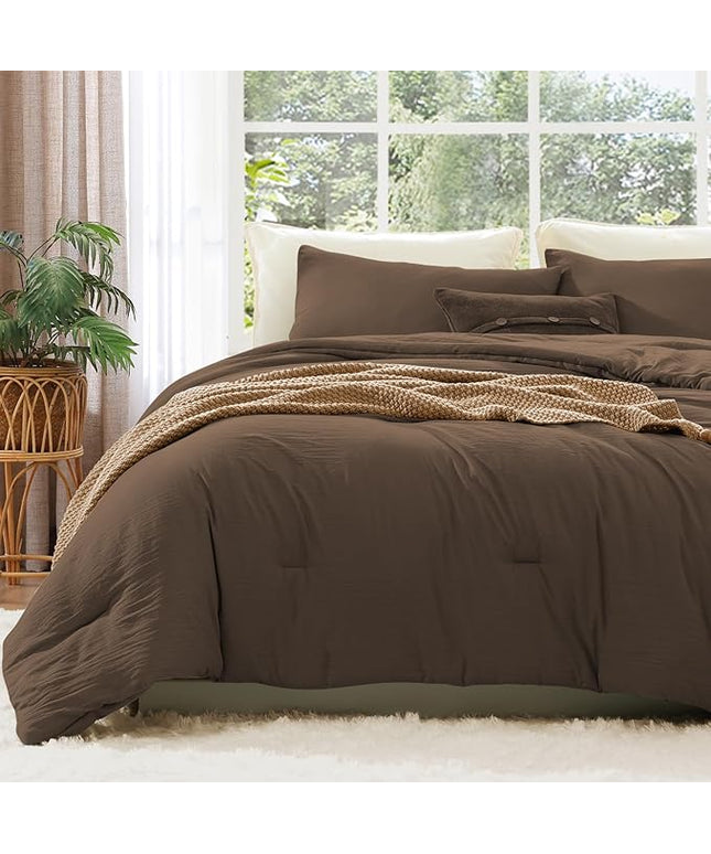 WRENSONGE Full Size Comforter Sets, 7 Pieces Chocolate Brown Bed in a Bag with Fitted Sheet, Flat Sheet, 2 Pillow Shams, 2 Pillowcases, Warm Bedding Sets for All Season