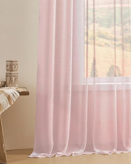 Joydeco Sheer Curtains 96 Inches Long, Beige Curtains for Living Room 2 Panels Set, Window Curtains Privacy Assured with Light Filtering(W52 x L96 Inch,Tapioca)