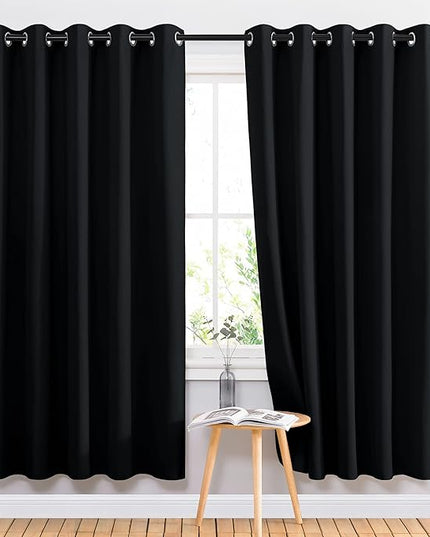 NICETOWN Blackout Curtain Panels 72 inches - Light Reducing Thermal Insulated Solid Grommet Blackout Curtains/Panels/Drapes for Living Room (Set of 2, 66 inches by 72 Inch, Black)