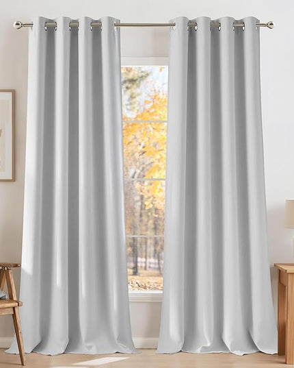 NICETOWN Faux Linen Greyish White Blackout Curtains 84 inches Long for Living Room - Privacy Panels for Bedroom, Modern Farmhouse Style Easy Care Grommet Top, 2 Panels, W52 by L84