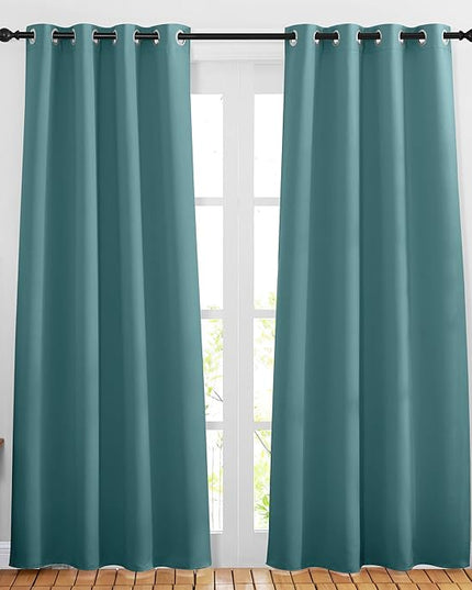 NICETOWN Sea Teal Blackout Doorway Curtains 80 inch Length 2 Panels, Grommet Light Reducing Thermal Insulated Privacy Door Curtains Window Treatments for Bedroom, W46 x L80