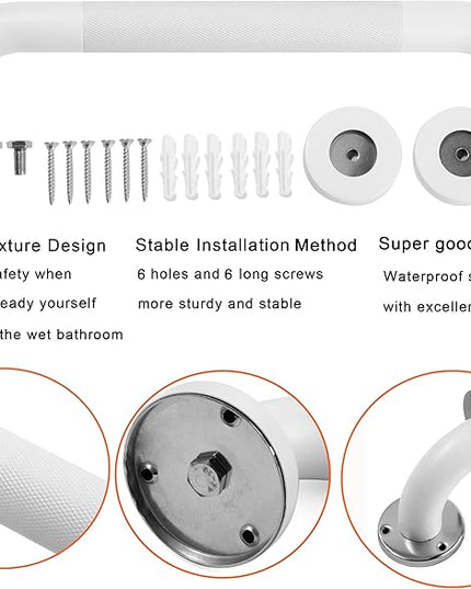 Shower Grab Bar, 2 Pack 24 Inch White Bathroom Grab Bar, 1.25" Diameter 304 Stainless Steel Anti-Slip Grab Bars for Bathtubs and Showers, Handicap Shower Grab Bar for Seniors Elderly