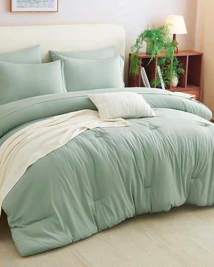CozyLux California King Comforter Set Sage Green, 7 Pieces Cal King Bed in a Bag Bedding Comforter Set with Sheets, 7PC Bed Set with Comforter, Fitted Sheets, Flat Sheets, Pillow Shams and Pillowcases