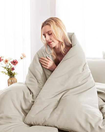 CozyLux Oversized King Comforter Set Beige, 7 Pieces Bed in a Bag Comforter Set with Sheets, Soft Bedding Sets with Down Alternative Comforter, Fitted Sheet, Flat Sheet, Pillow Shams and Pillowcases