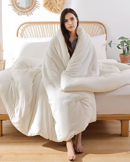 ROSGONIA Oversized King Comforter Ivory, 3pcs(1 Boho Comforter & 2 Pillowcases) Soft Lightweight Oversized King Size Comforter Sets All Season Bedding