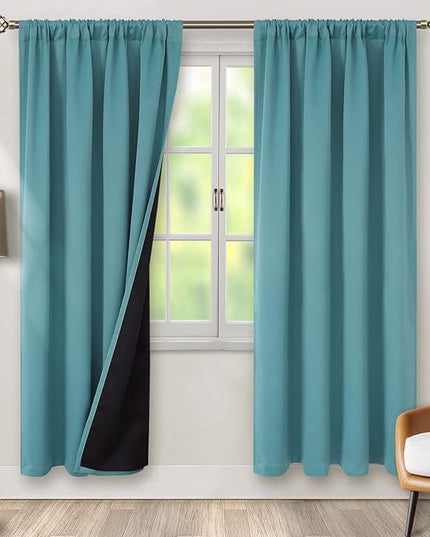 BGment Thermal Insulated 100% Blackout Curtains for Bedroom with Black Liner, Double Layer Full Room Darkening Noise Reducing Rod Pocket Curtain (52 x 72 Inch, Sea Teal, 2 Panels)