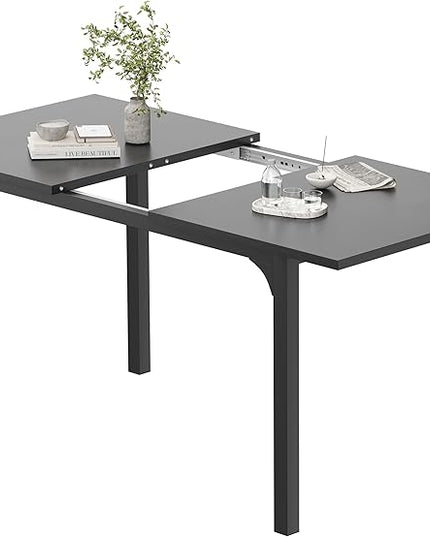 Extendable Dining Table, Modern Wooden Rectangle Kitchen Table for 4-8 People with Strong Metal Legs, Space Saving Expandable Dining Room Tables for Restaurant, Conference, Black