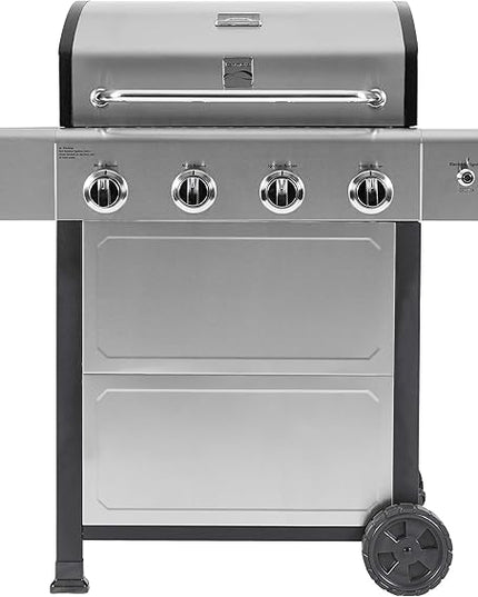 Kenmore 4-Burner Gas Grill with Side Burner, Outdoor BBQ Grill, Propane Gas Grill, Cast Iron Cooking Grates, Electronic Ignition, Warming Rack, Open Cart Design, 53000 BTUs, Stainless Steel