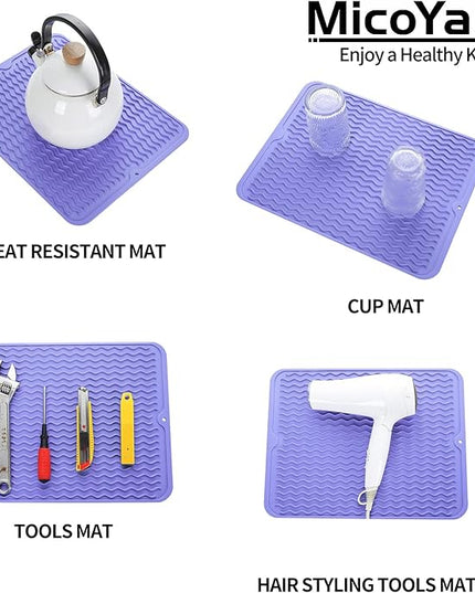 Silicone Dish Drying Mat for Multiple Usage,Easy clean,Eco-friendly,Heat-resistant Silicone Mat for Kitchen Counter or Sink,Refrigerator or drawer liner Light Purple L 16 inches x 12 inches