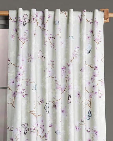 Maison d'Hermine Curtains for Living Room 100% Cotton 124 inch Length One Panel Window Toile Curtains for Bedroom with Loop & Rod Pockets - Blossom in Spring - Lavender, 50" W x 124" L
