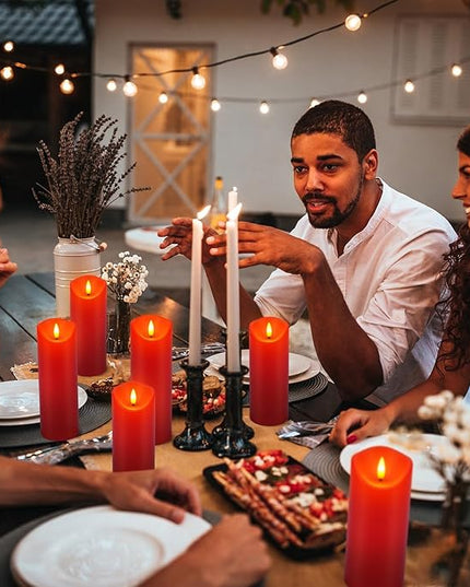 24 Pack Christmas Decoration Flickering Flameless Candles,LED Candles Battery Operated Pillar Candles with Remote Control.for New Year, Home Decor, Parties,Wedding(D2.2 xH 5" 6" 7" Red)