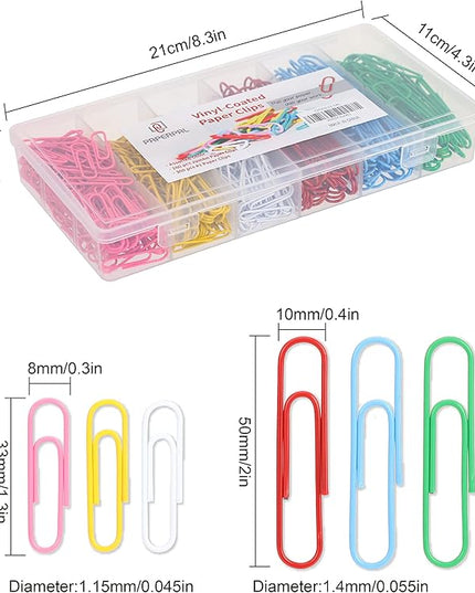 PAPERPAL Paperclips for Office School & Personal Use, Duo Size Vinyl Coated Paper Clip (2" & 1-2/7"), 540 Large & Medium Size Paper Clips (360 in No.1 Size, 180 in Jumo Size), Assorted Color