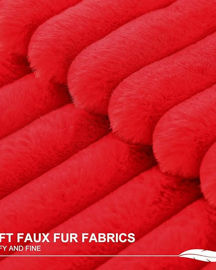 Pallene Faux Fur Plush Lumbar Christmas Throw Pillow Covers 12x20 Set of 2, Luxury Soft Fluffy Striped Decorative Pillow Covers for Sofa, Couch, Living Room, Red