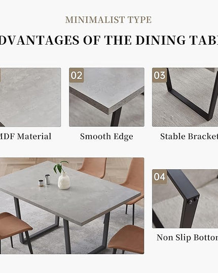 5 Piece Dining Table Set, 42.9 Inch Modern Kitchen Dining Table and Leather Dining Chairs for Kitchen Dining Room (Table + 4 Brown Chairs)