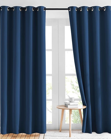 NICETOWN Room Darkening Curtains 84 inch Length 2 Panels, Thermal Insulated Grommet Blackout Curtains for Modern Casual Elegant Bedroom Kids Room Theme Decoration (Moroccan Blue, 2 Pieces, W52)