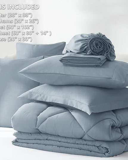 CozyLux Queen Comforter Set Dusty Blue - Bed in a Bag Queen Size 7 Pieces, Luxury Soft Bed Set for All Seasons, Bedding Set with Down Alternative Comforter, Sheets, Pillowcases & Shams, Grayish Blue