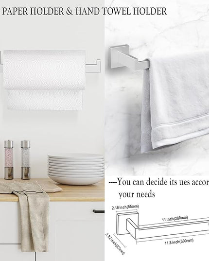 BOZWELL 5 Piece Brushed Nickel Stainless Steel Towel Bar Set, 23.6 inch Square Bathroom Hardware Accessories Set,Wall Mounted Towel Racks for Bathroom with TP
