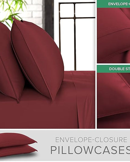 Pure Bamboo King Sheets, Genuine 100% Organic Viscose Derived from Bamboo Bed Sheet Set, Luxuriously Soft & Cooling, Double Stitching, 2 Year Quality Promise (King, Merlot)